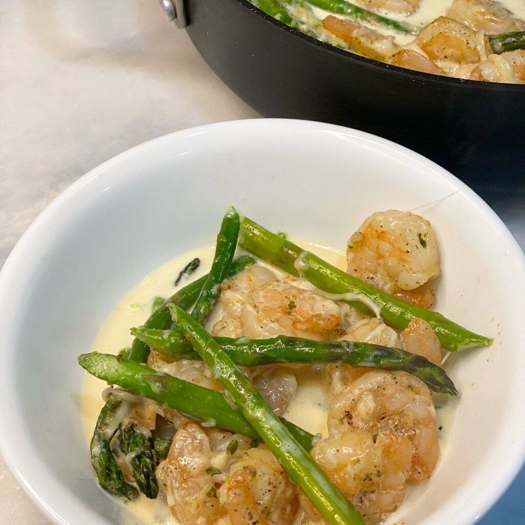 Keto Shrimp & Asparagus Alfredo Skillet Meal