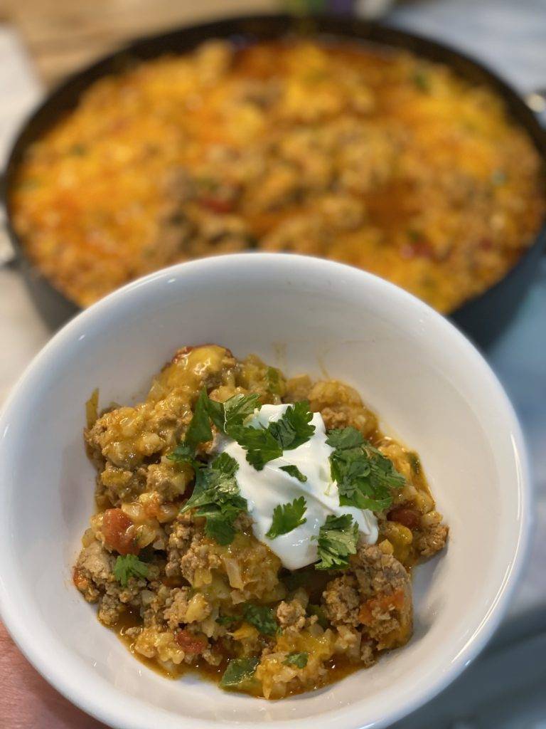 turkey taco cauliflower rice skillet