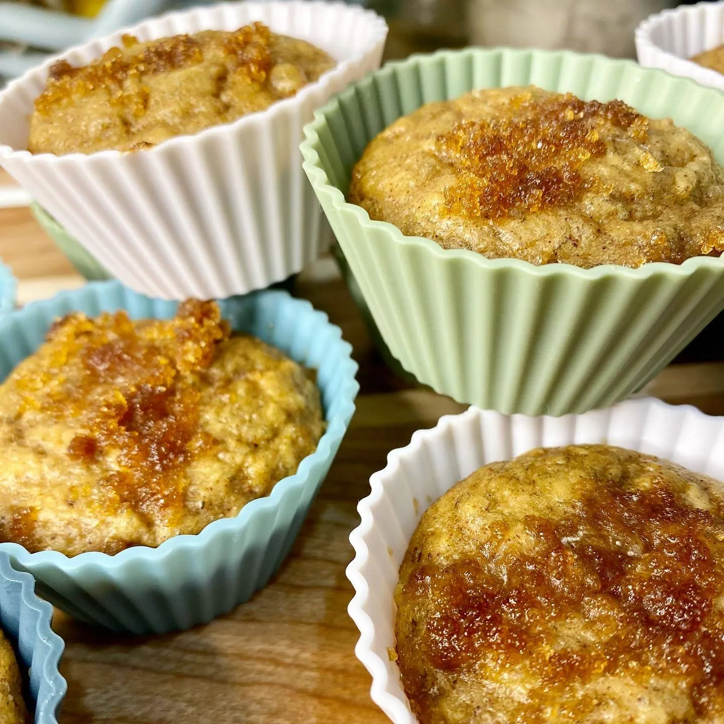 close up banana oat muffins