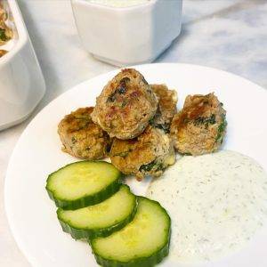 spinach & feta turkey meatballs on plate