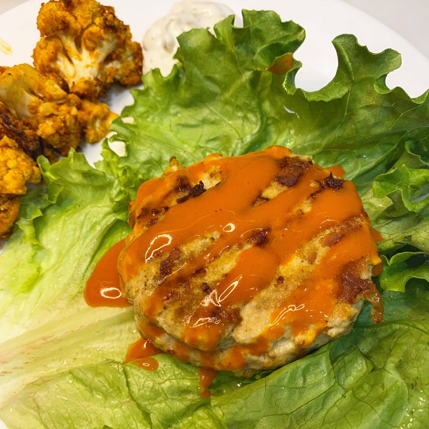 buffalo chicken burger close up