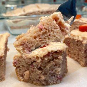 strawberry protein cake bars bite