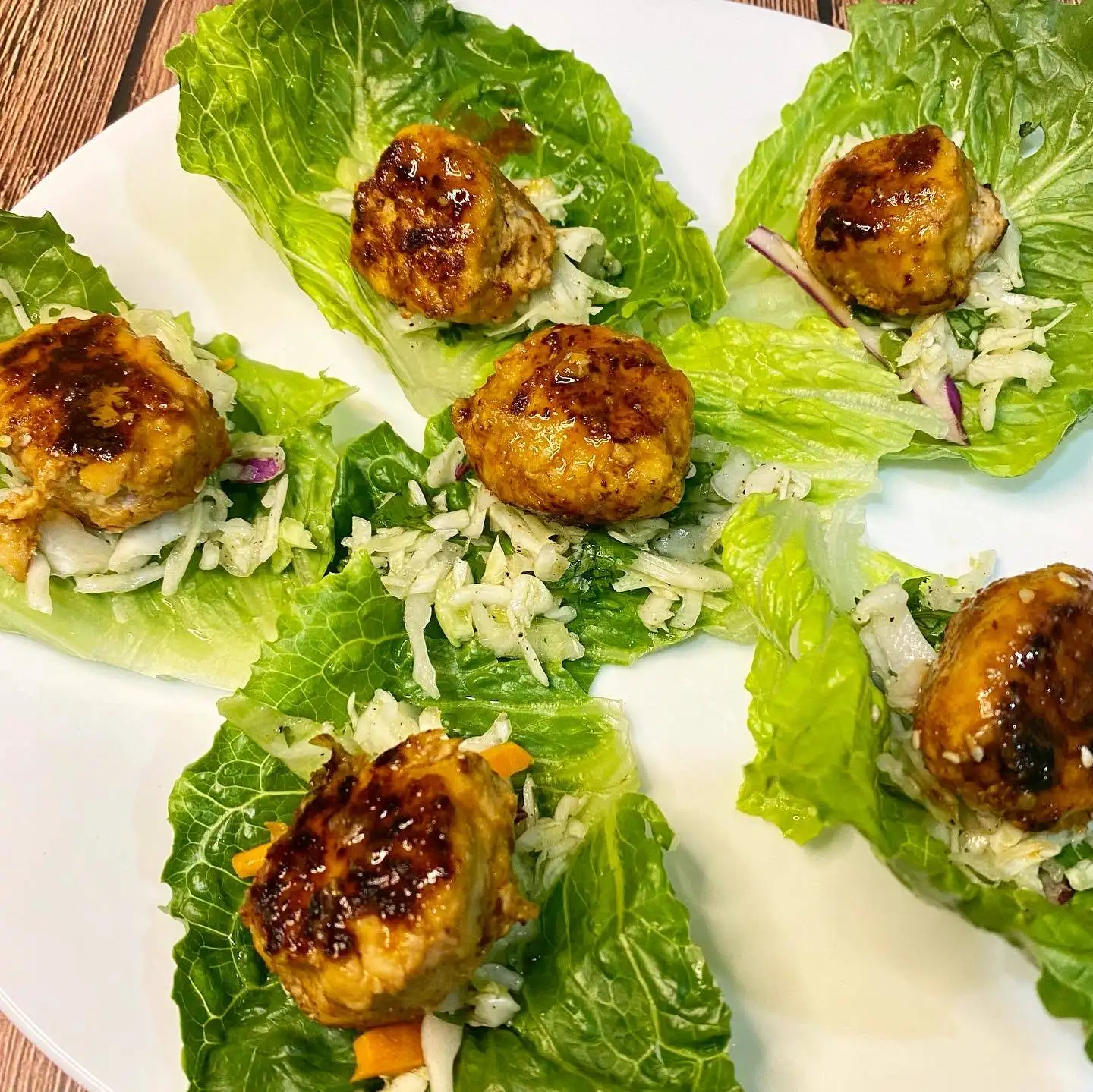 asian chicken meatballs served on plate