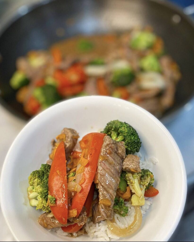 sirloin stir fry served