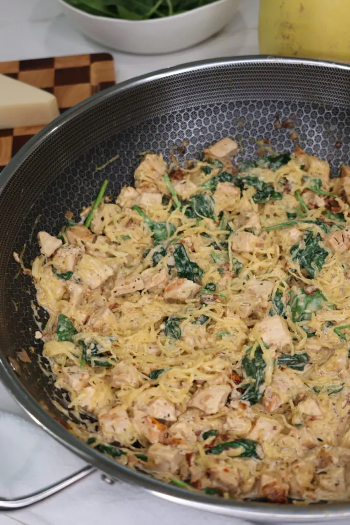 spaghetti squash tuscan chicken alfredo
