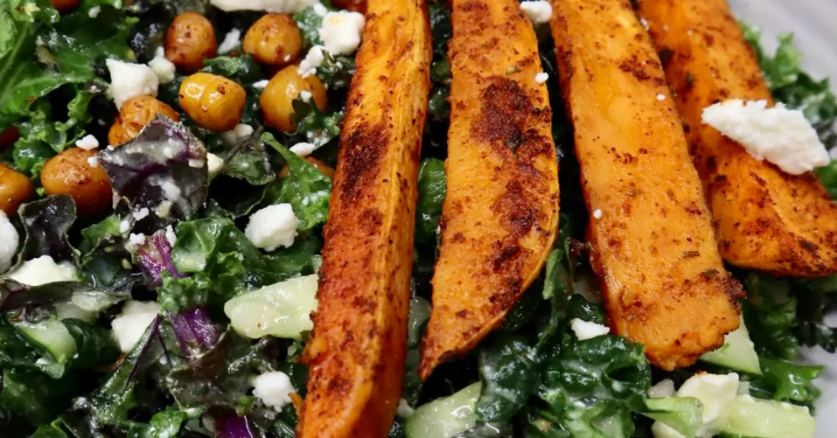 sweet potato & chick pea kale salad