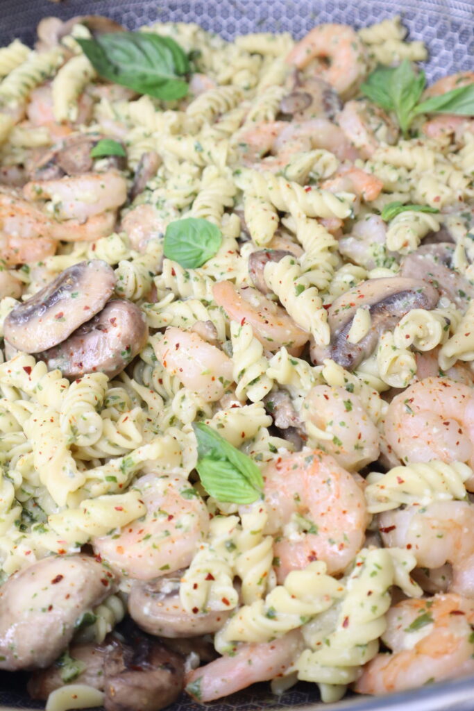 protein pesto shrimp pasta