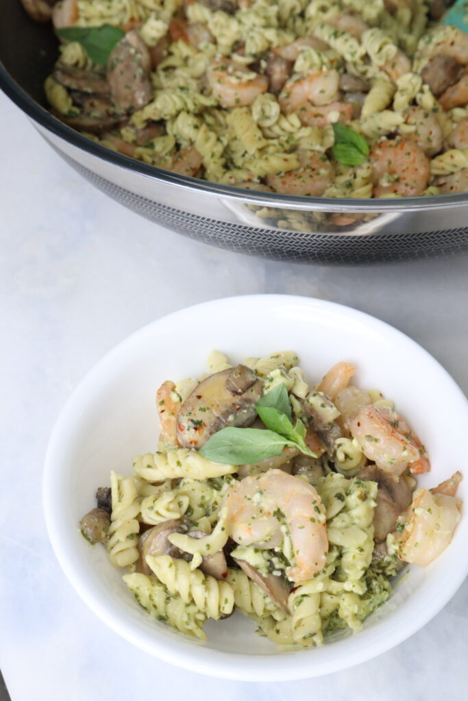 protein pesto shrimp pasta