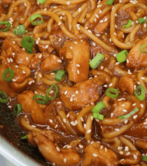 kung pao chicken noodle stir fry