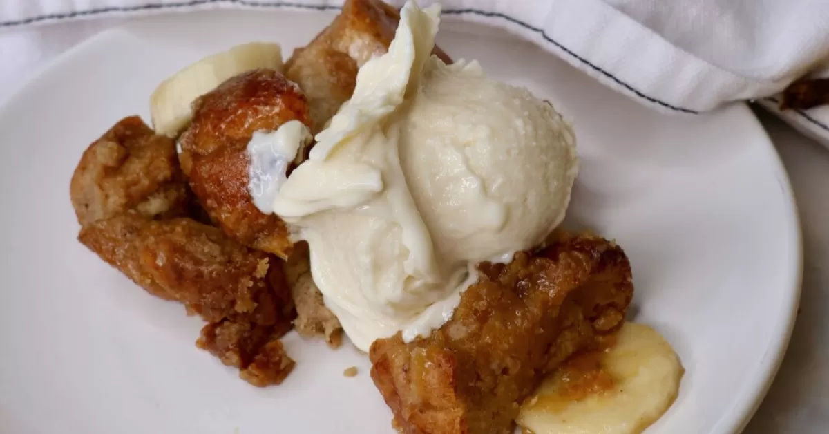 bananas foster protein bread pudding