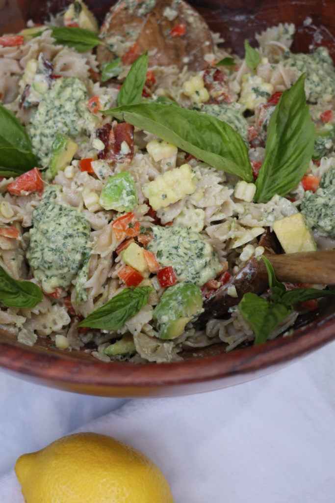 summer corn pesto pasta salad