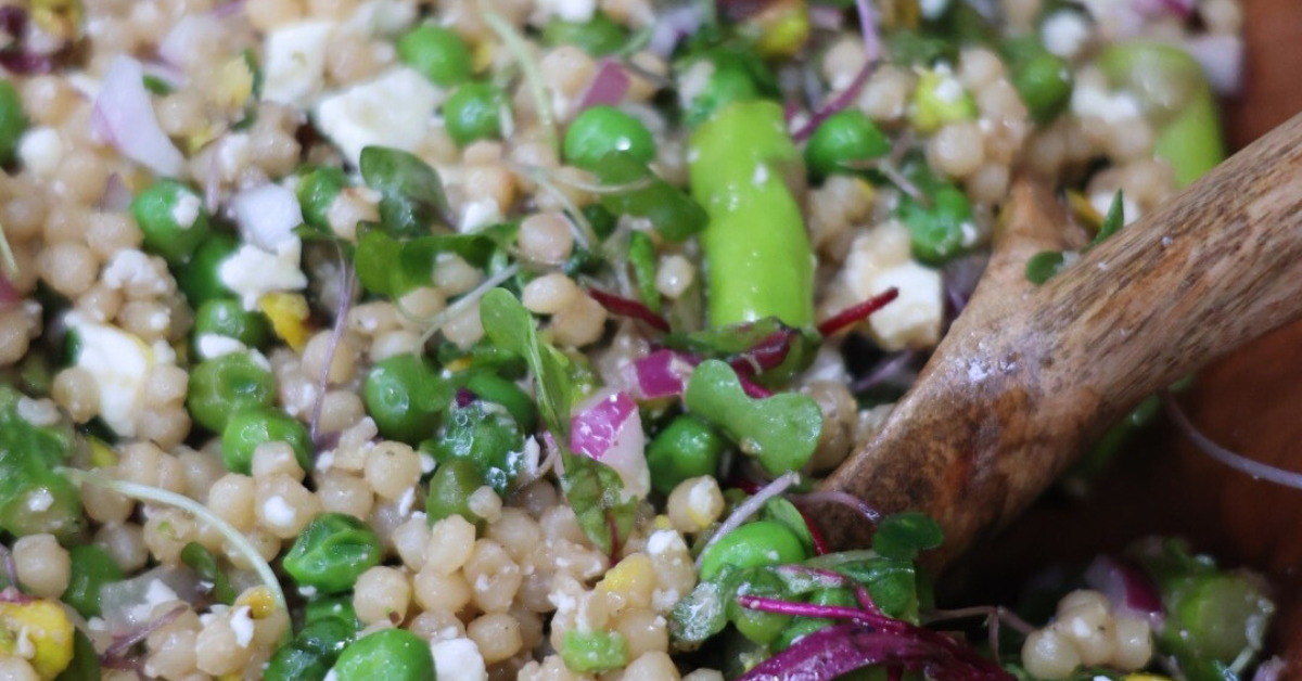 lemony couscous salad with veggies and feta