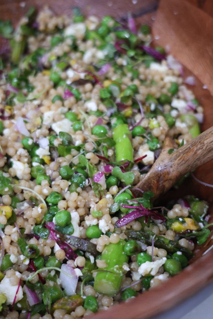 lemony couscous salad with veggies and feta