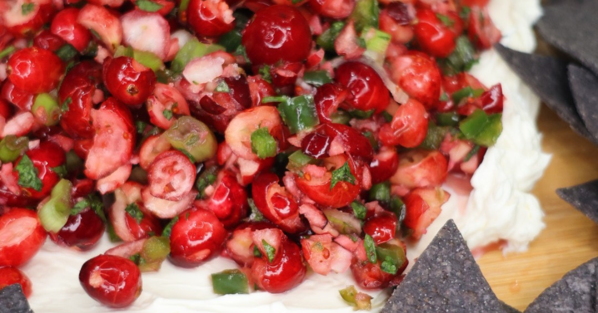 The best cranberry salsa spread over creamy softened cheese.