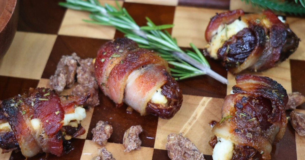 goat cheese stuffed bacon wrapped dates