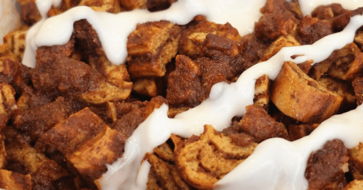 Low carb cinnamon roll casserole fresh out of the oven