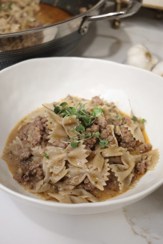 creamy garlic parmesan beef noodles