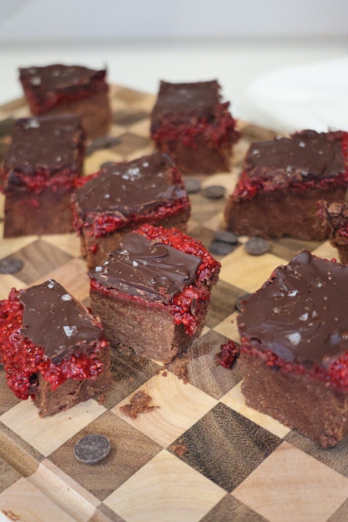 no bake chocolate raspberry protein squares