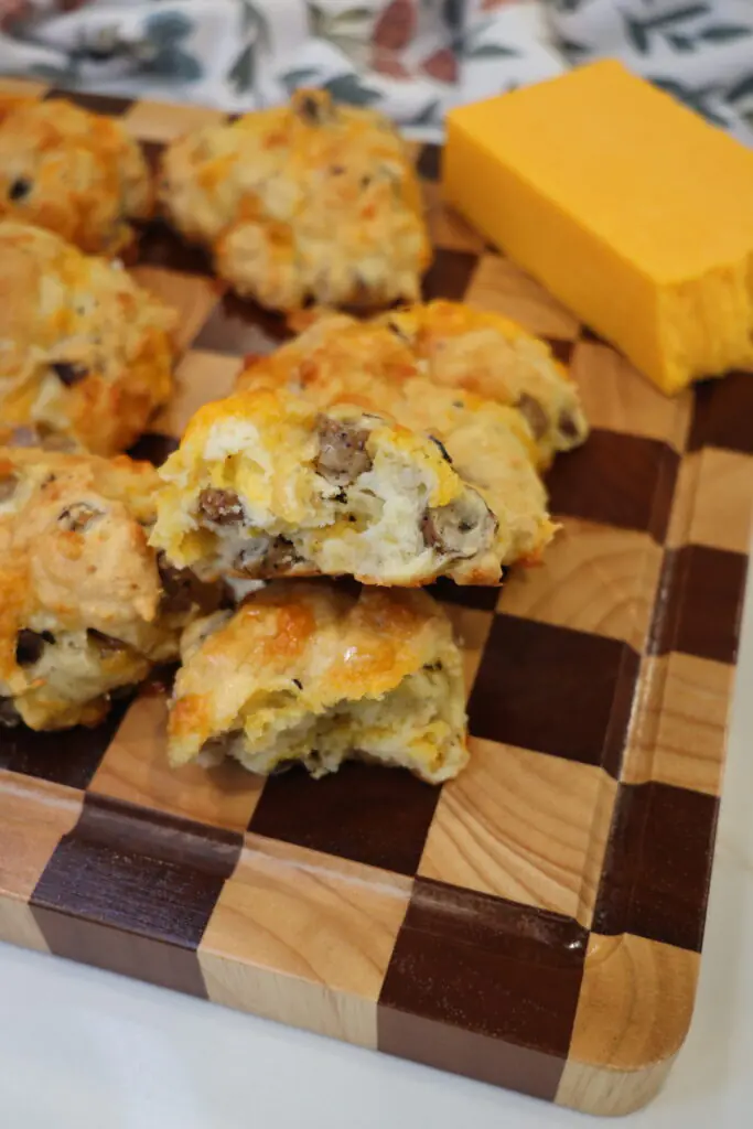 Freshly baked cheddar sausage biscuits straight from the oven